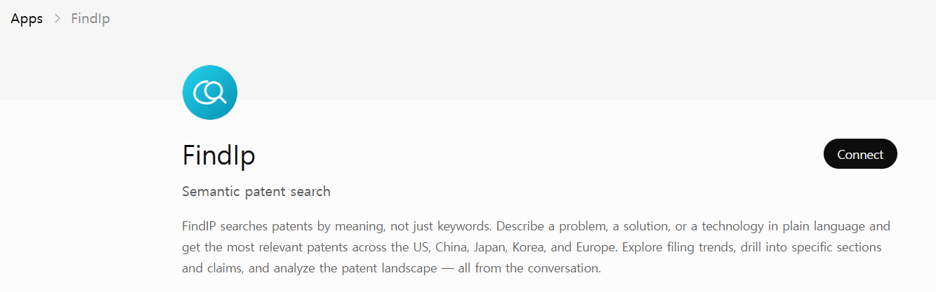 Connect button on the Findip Patent page