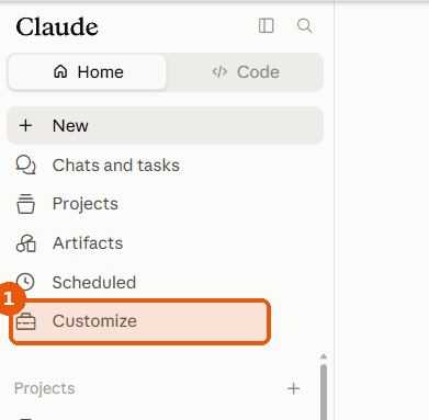The Customize entry in Claude's left sidebar